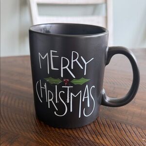Primitive Black Merry Christmas Ceramic Mug with Holly Accent